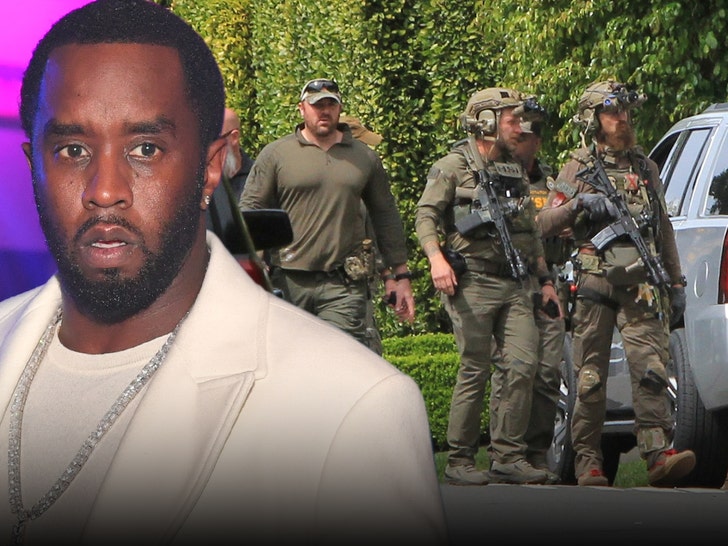 diddy and police officers outside the house