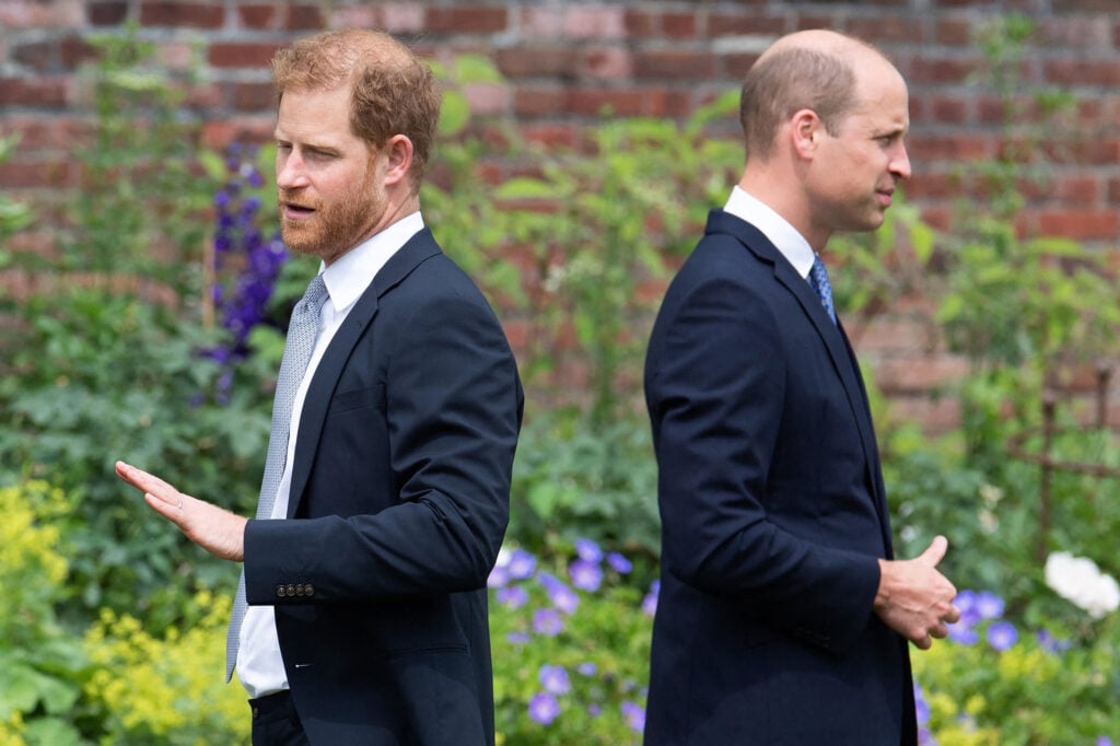 Prince Harry and Prince William attend the unveiling of a statue of their mother, Princess Diana, in The Sunken Garden at Kensington Palace, London, on July 1, 2021, which would have been her 60th birthday. 