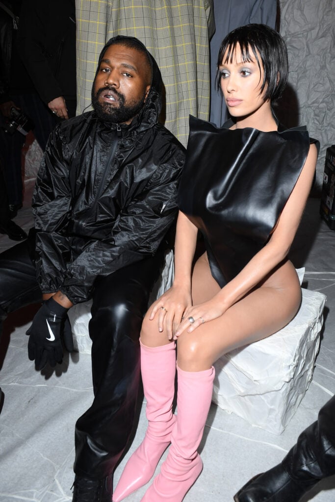 Kanye West and Bianca Censori attend the Marni Fall/Winter 2024 fashion show during Milan Fashion Week - Womenswear Fall/Winter 2024-2025 on February 23, 2024 in Milan, Italy.