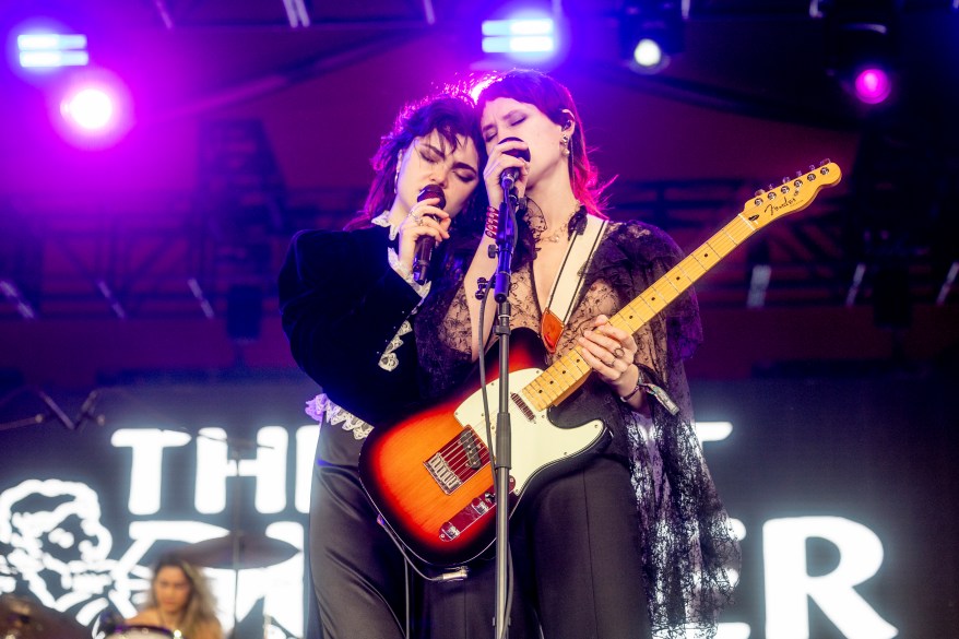 Abigail Morris and Lizzie Mayland of The Last Dinner Party perform on stage at the 2024 Coachella Valley Music and Arts Festival