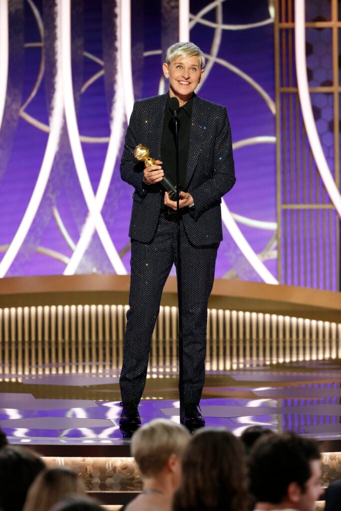 Ellen DeGeneres accepts the CAROL BURNETT AWARD onstage during the 77th Golden Globe Awards at The Beverly Hilton Hotel on January 5, 2020 in Beverly Hills, California. 