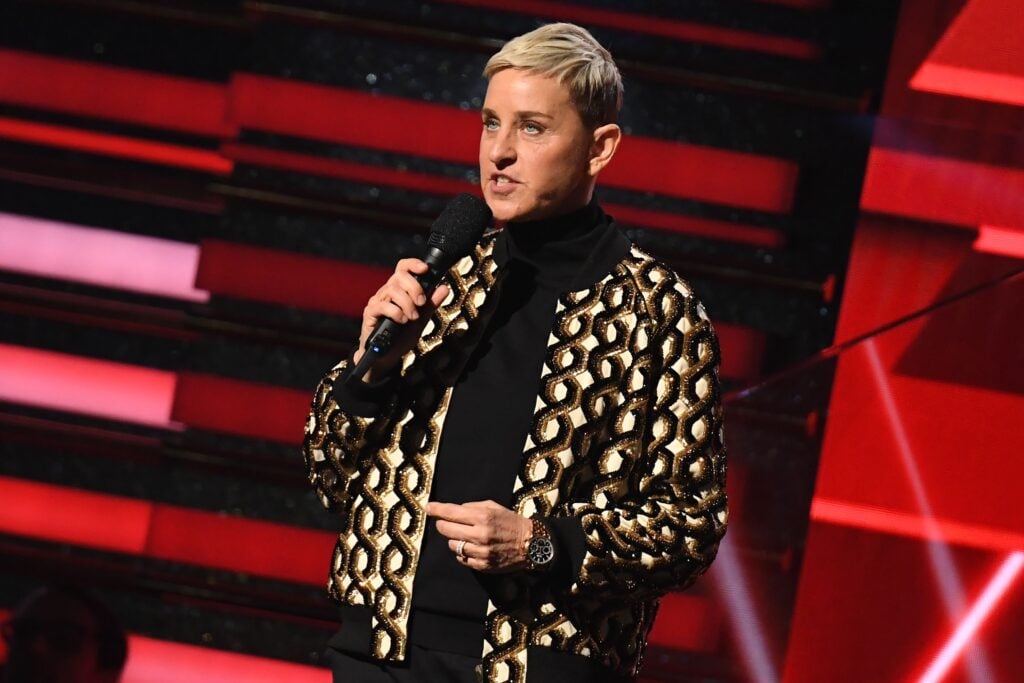 American comedian Ellen DeGeneres introduces Lil Nas X and Billy Ray Cyrus during the 62nd Annual Grammy Awards on January 26, 2020 in Los Angeles. 