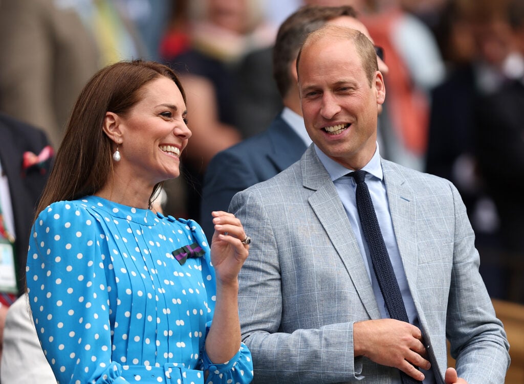 Catherine, Duchess of Cambridge and Prince William, Duke of Cambridge watch from the royal box as Novak Djokovic of Serbia beats Jannik Sinner of Italy during the men's singles quarter-final match on day nine of The Championships Wimbledon 2022 at the All England Lawn Tennis and Croquet Club on July 5, 2022 in London, England.