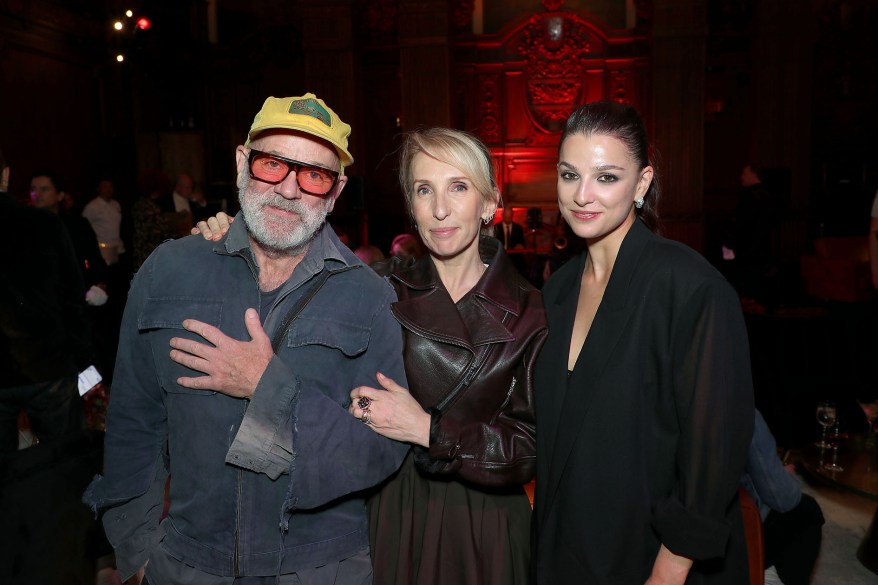 YOUR PASSION FOR THE EYELINER: At the “Back to Black” premiere afterparty in New York, REM's Michael Stipe (from left), director Sam Taylor-Johnson and actress Marisa Abela join forces.