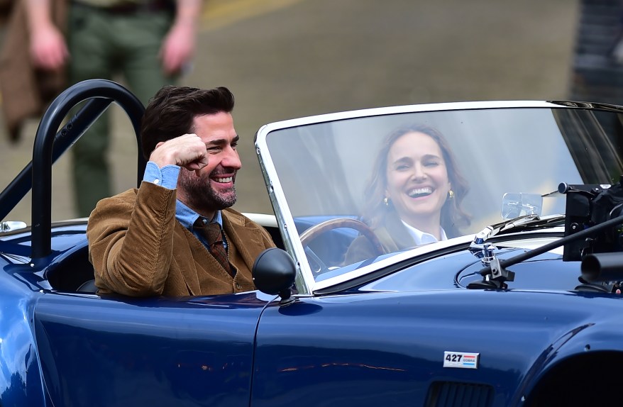 JOYRIDERS: In Liverpool, England, filming “The Fountain of Youth,” John Krasinski and Natalie Portman make each other laugh.