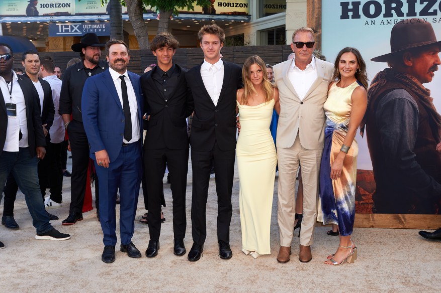 'HORIZON' FAMILY: Kevin Costner brings his children Hayes (second from left), 15, Cayden, 17, Grace, 14, and Annie, 40, with a friend (far left), to the Los Angeles premiere of “Horizon: An American Saga.