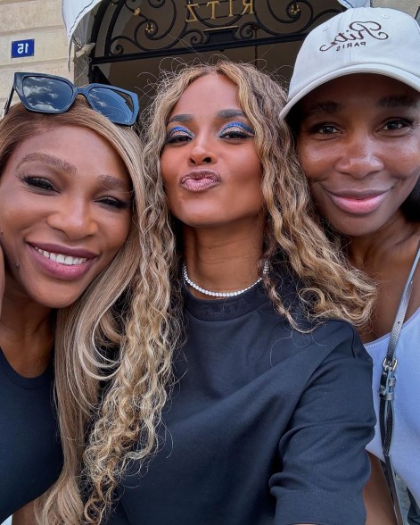 THREE APPROVALS: In Paris, Serena Williams (left to right), Ciara and Venus Williams come together for some quality time.