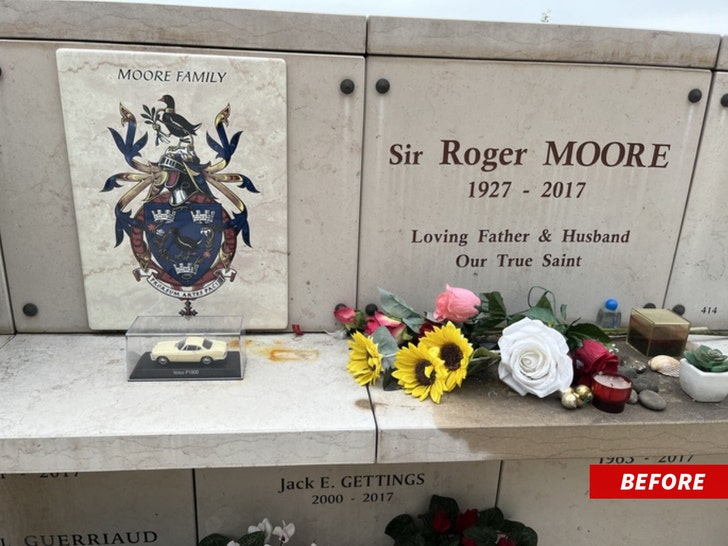 Roger Moore's tombstone before