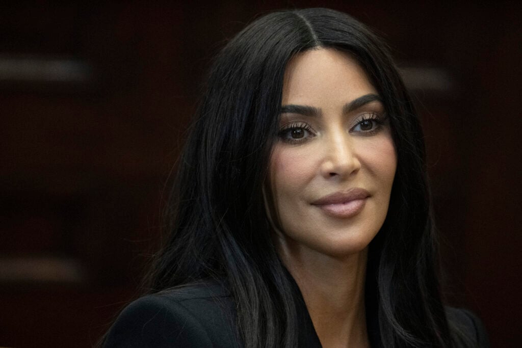 Reality TV star and businesswoman Kim Kardashian attends an event to discuss criminal justice reform with Vice President Kamala Harris at the White House in Washington, D.C., on April 25, 2024. 