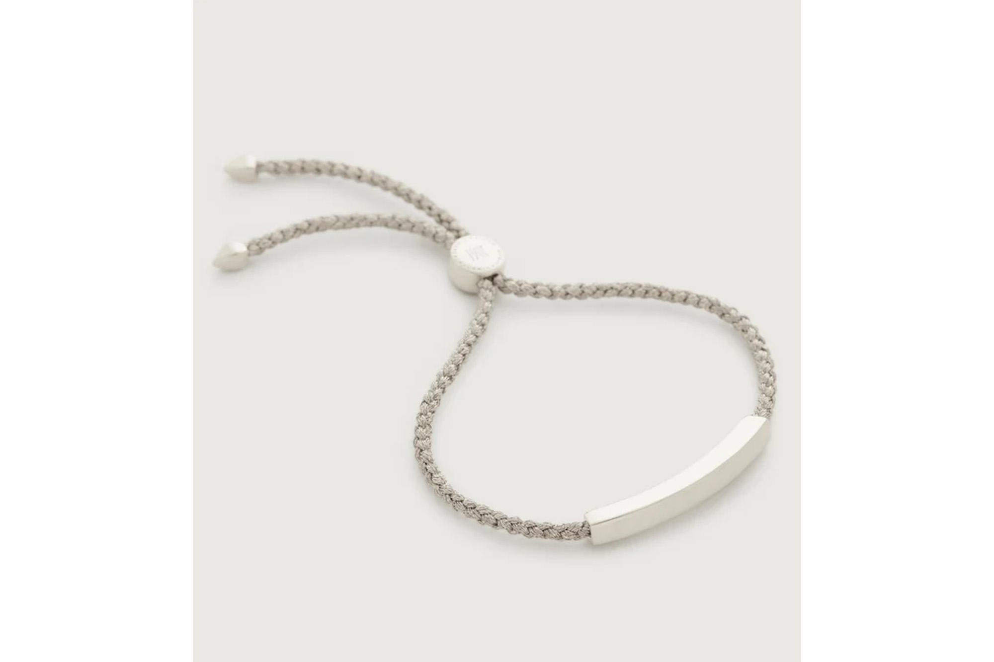 A silver linear friendship bracelet