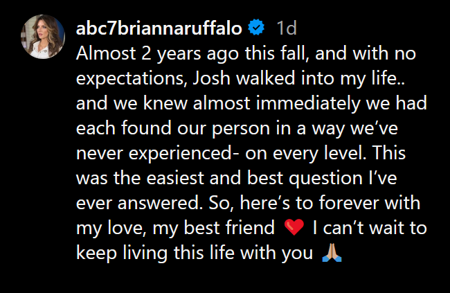 A dark mode screenshot of Brianna Ruffalo's Instagram caption.