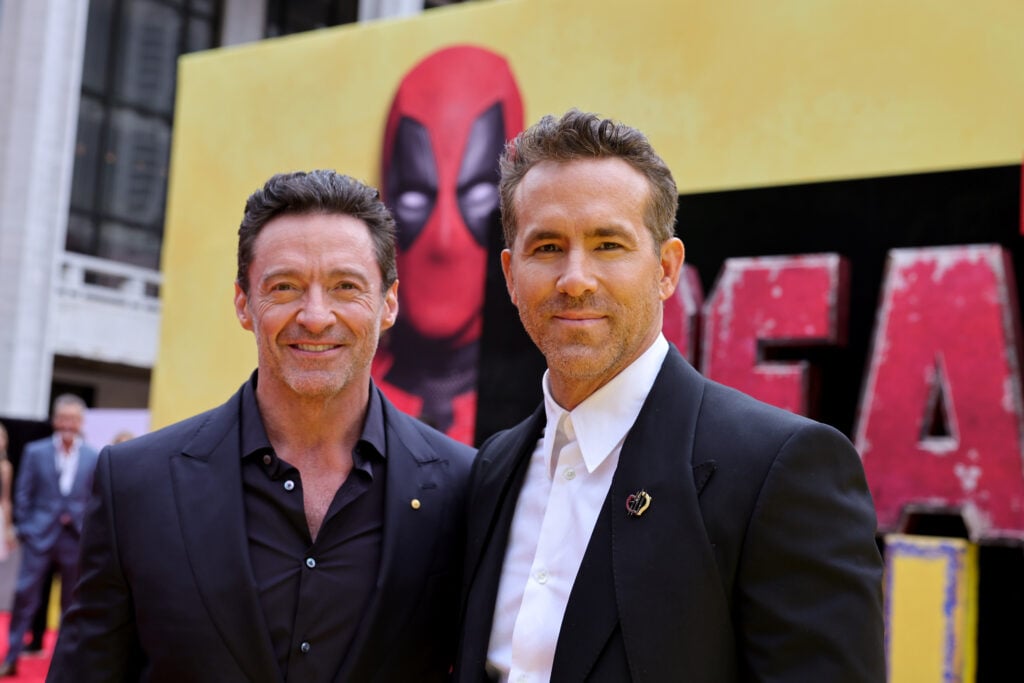 Hugh Jackman and Ryan Reynolds at the premiere of Deadpool & Wolverine on July 22, 2024.