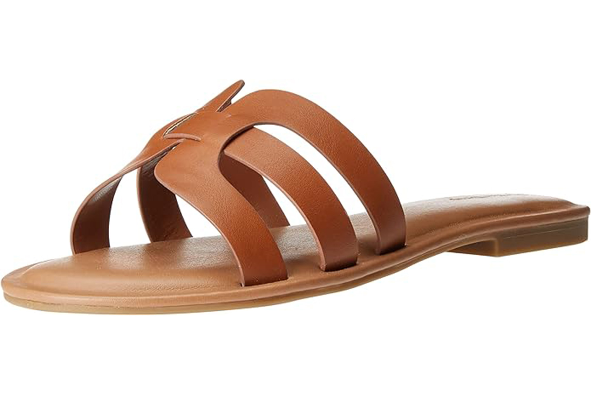 a brown flat sandal