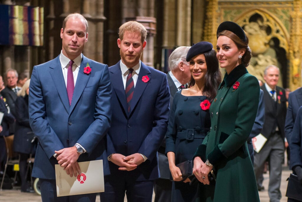 Prince William, Duke of Cambridge, and Catherine, Duchess of Cambridge, Prince Harry, Duke of Sussex, and Meghan, Duchess of Sussex attend a ceremony marking the centenary of the World War I armistice at Westminster Abbey on November 11, 2018 in London, England.  