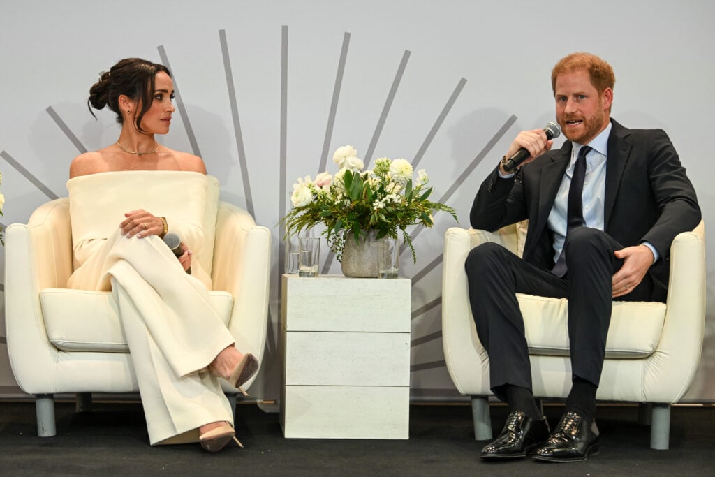 Meghan, Duchess of Sussex and Prince Harry, Duke of Sussex speak onstage at The Archewell Foundation Parents' Summit: Mental Wellbeing in the Digital Age during Project Healthy Minds' World Mental Health Day Festival 2023 at Hudson Yards on October 10, 2023 in New York City. 