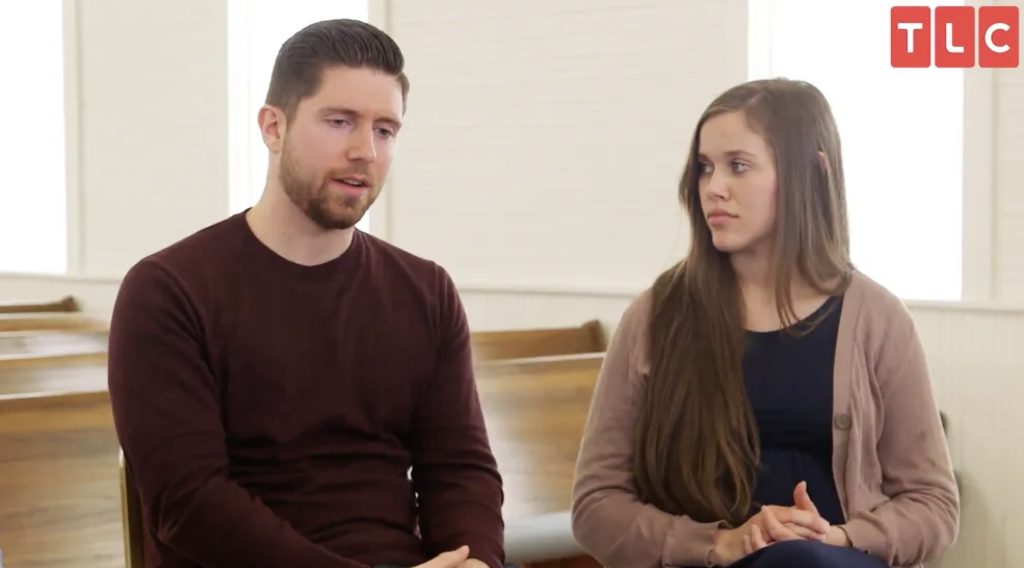 Jessa Duggar and Ben Seewald sit in church on an episode of the TLC reality show Counting On.