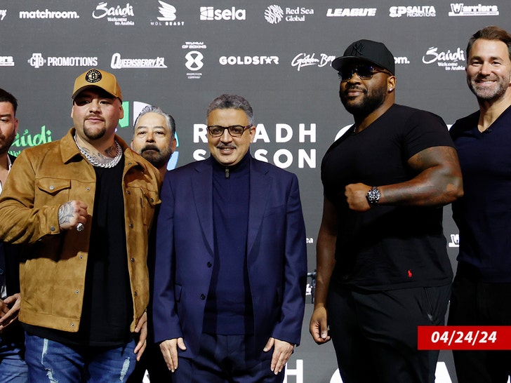 Andy Ruiz Jr. and Jarrell Miller pose during a press conference