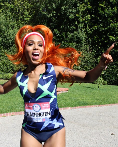 BORN TO RUN: Kerry Washington dresses up as Olympian Sha'Carri Richardson ahead of the Paris runners' relay.