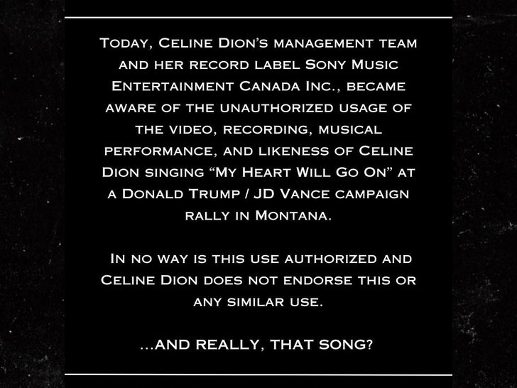 celine dion management statement