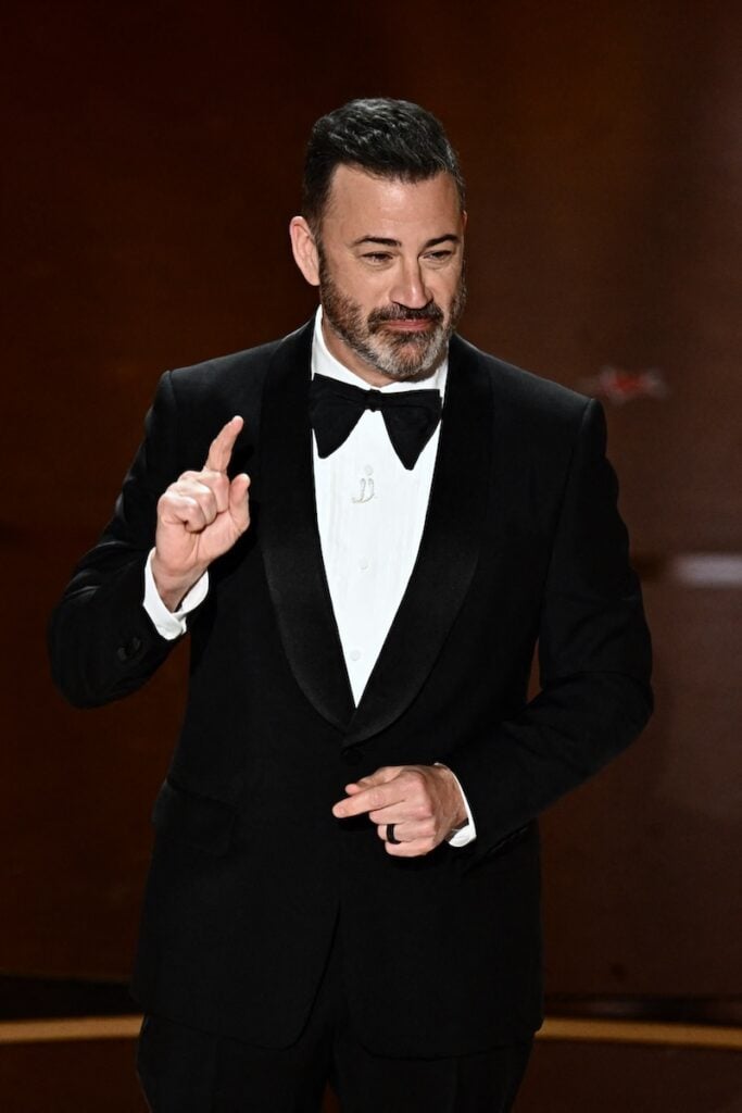 TV host Jimmy Kimmel speaks on stage during the 96th Annual Academy Awards at the Dolby Theater in Hollywood, California on March 10, 2024. 