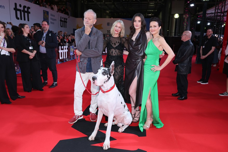 SU-PAW STARS: Bill Murray (left to right), Naomi Watts, Sarah Pidgeon and Carla Gugino of “The Friend” give co-star Bing the red carpet treatment at the Toronto Film Festival.