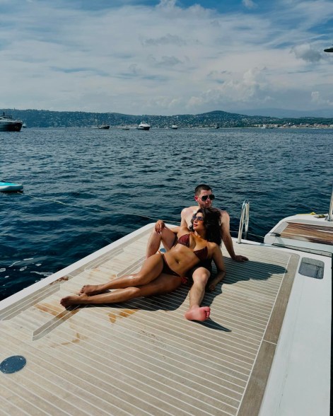 TO THE DECK: In the south of France, Priyanka Chopra and husband Nick Jonas spend quality time together between shows.