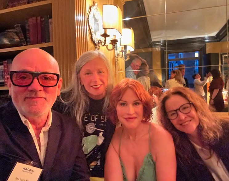 GLEE 'CLUB': In New York, R.E.M.'s Michael Stipe (left to right), artist Cindy Sherman and Molly Ringwald and Ally Sheedy of “The Breakfast Club” join forces at a campaign event for Kamala Harris.