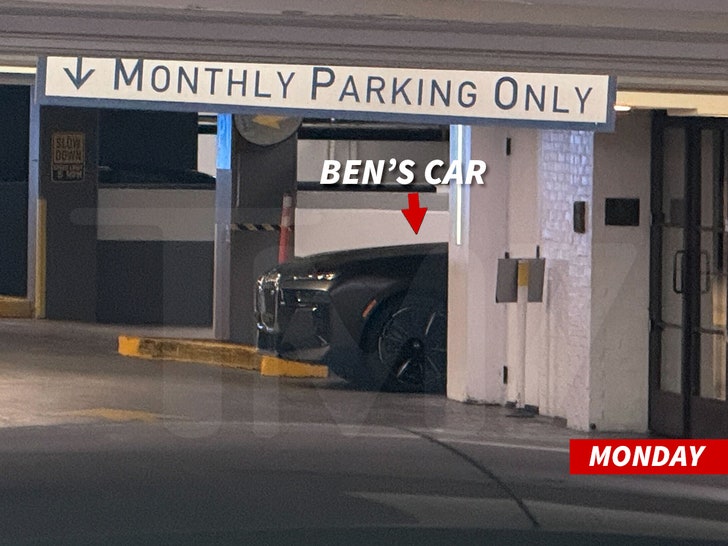 Ben Affleck's car parked in a garage during a meeting with Jennifer Lopez's divorce mediator.