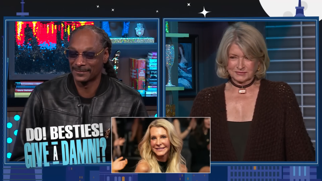 Snoop Dogg and Martha Stewart on Watch What Happens Live in October 2024.