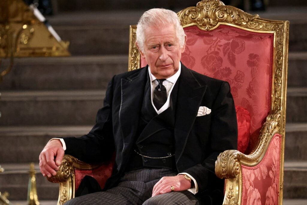 King Charles III attends the presentation of Speeches from both Houses of Parliament at Westminster Hall, within the Palace of Westminster, central London, on September 12, 2022, following the death of Queen Elizabeth II on September 8.